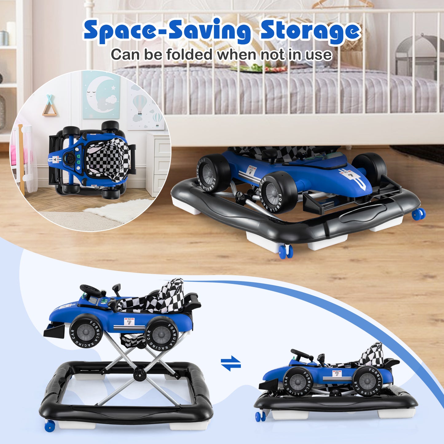4 In 1 Blue Baby Walker | Adjustable Height for Ages 6-18 Months