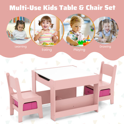 4 In 1 Kids Wooden Activity Table | Dual Board Storage Pink