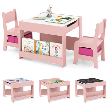 4 In 1 Kids Wooden Activity Table | Dual Board Storage Pink