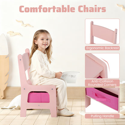 4 In 1 Kids Wooden Activity Table | Dual Board Storage Pink