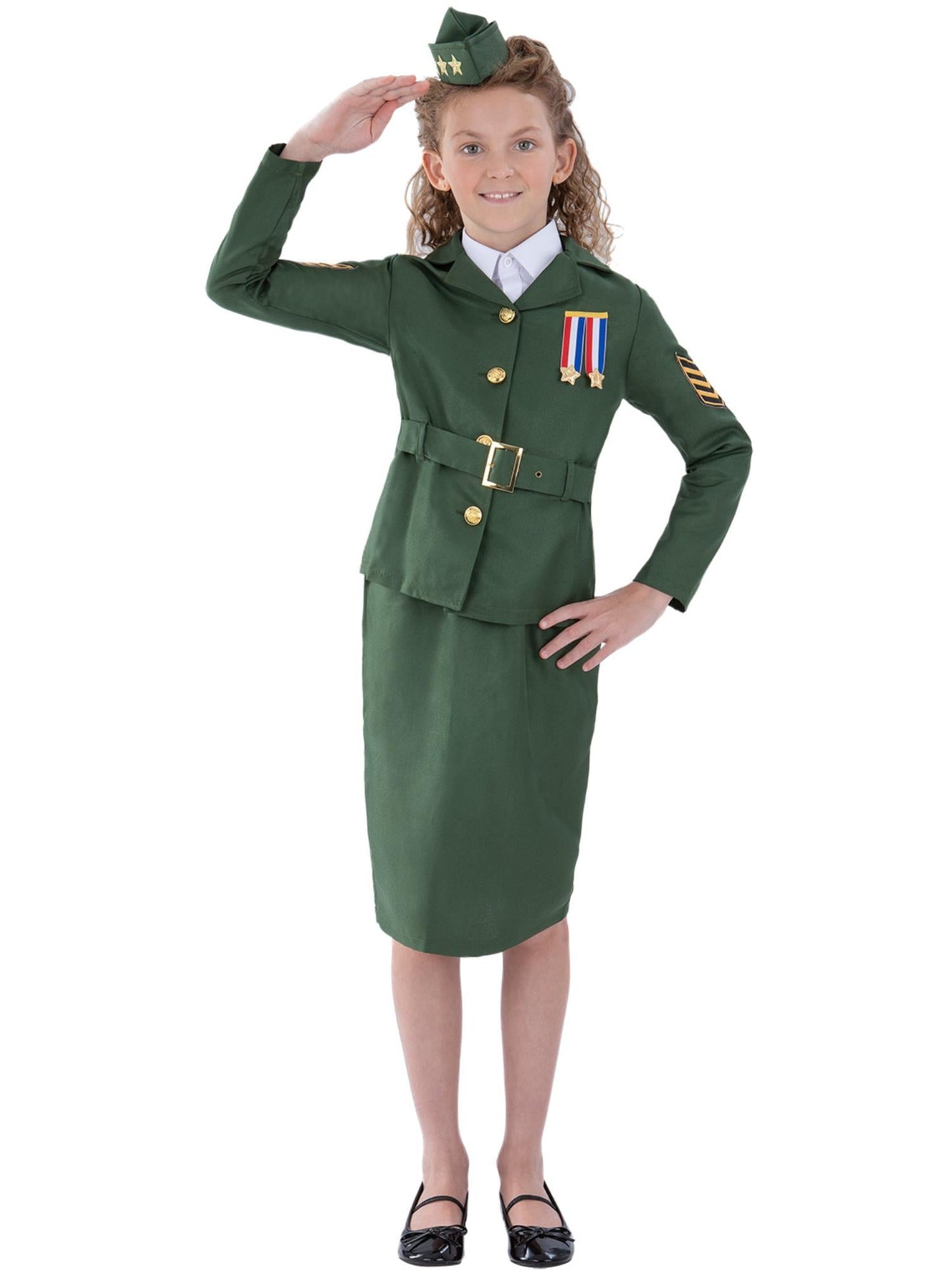 WW2 Army Girl Costume | Khaki Green Jacket & Skirt Set