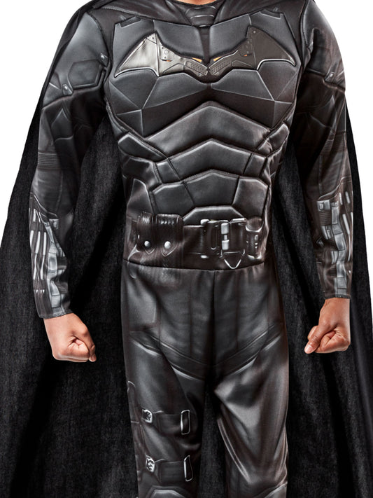 Deluxe The Batman kids costume set, officially licensed by DC Comics. Ideal for dress-up fun.