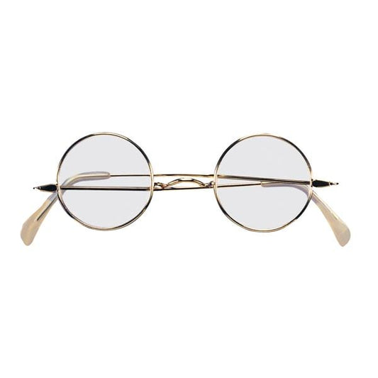 Santa round glasses with gold metal frame for kids, offers UV protection at home.