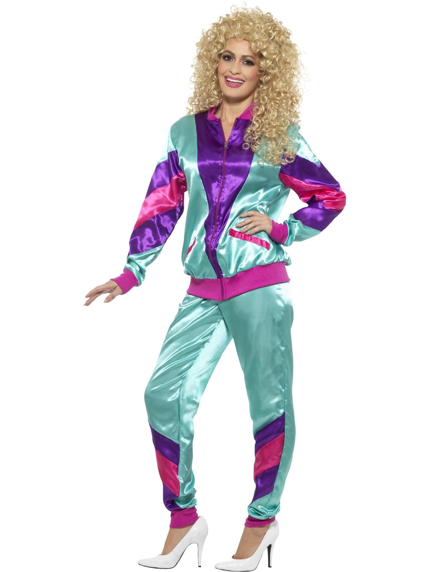 80s Retro Women's Colorful Shiny Shell Suit | Costume Set