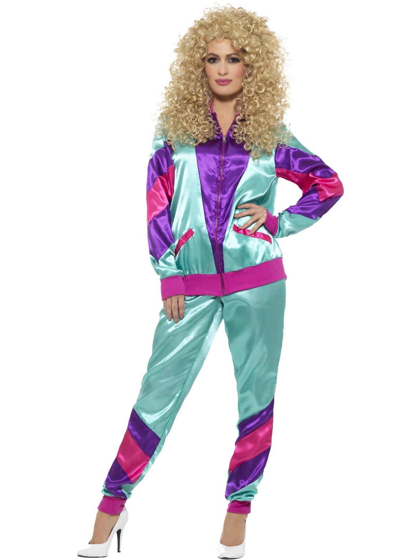 80s Retro Women's Colorful Shiny Shell Suit | Costume Set
