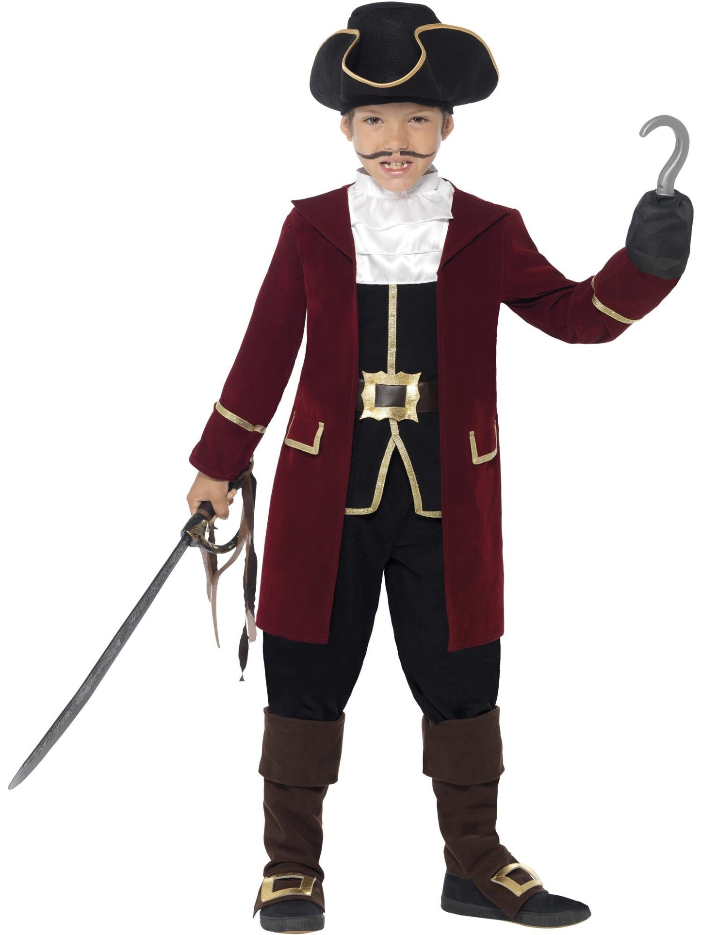 Deluxe Pirate Captain Costume | Jacket Waistcoat Hat Set Kids