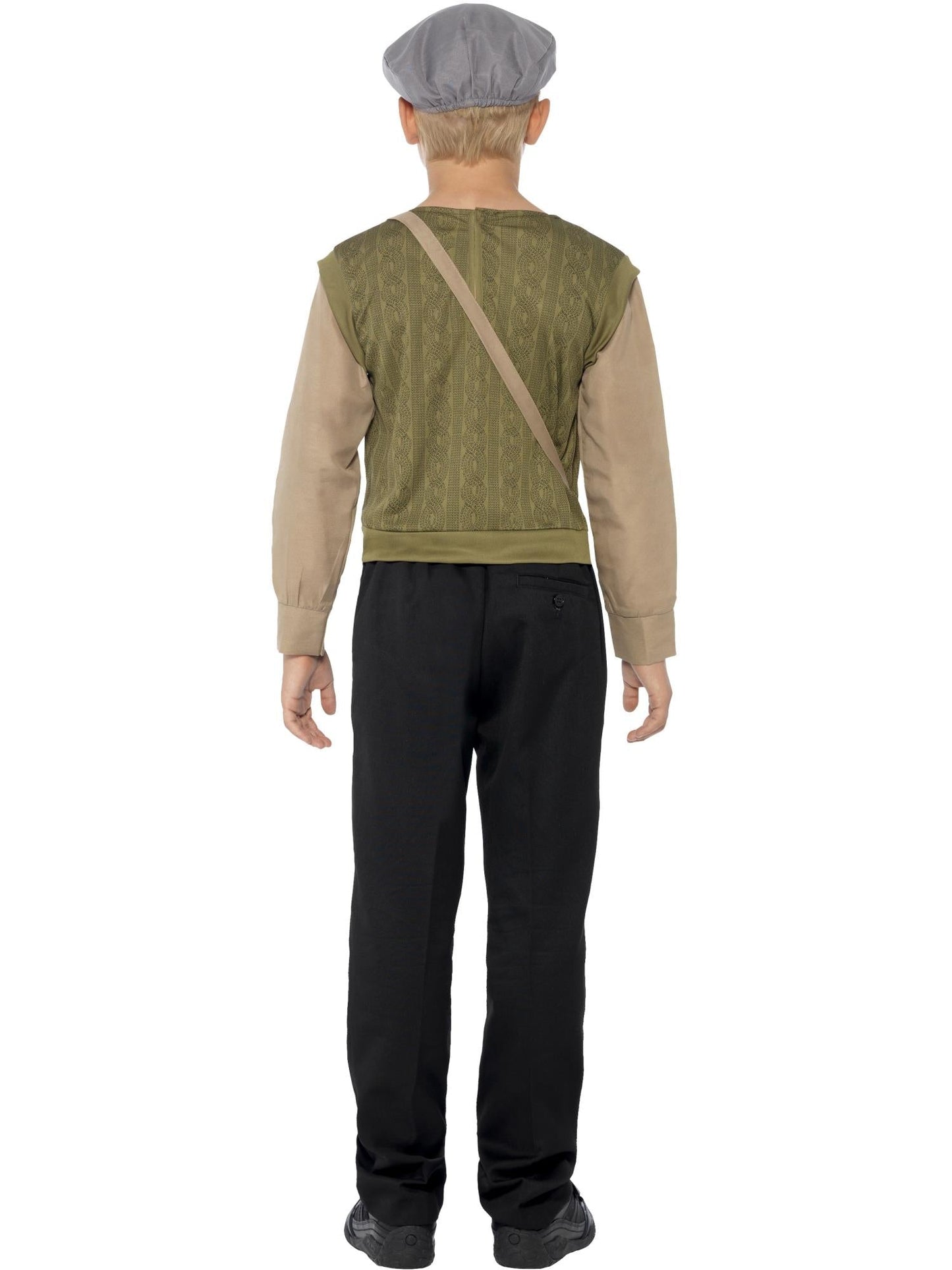Evacuee Boy Costume Kit | Brown Cap Satchel & Jumper Set