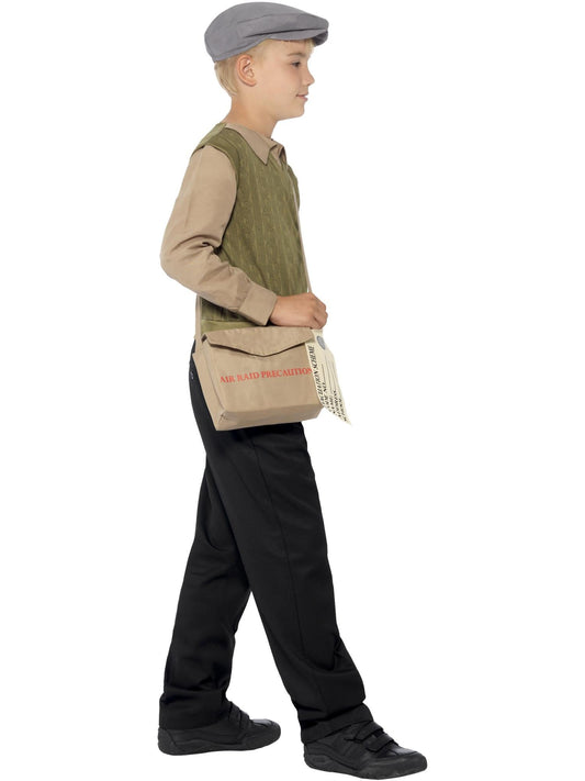Evacuee Boy Costume Kit | Brown Cap Satchel & Jumper Set
