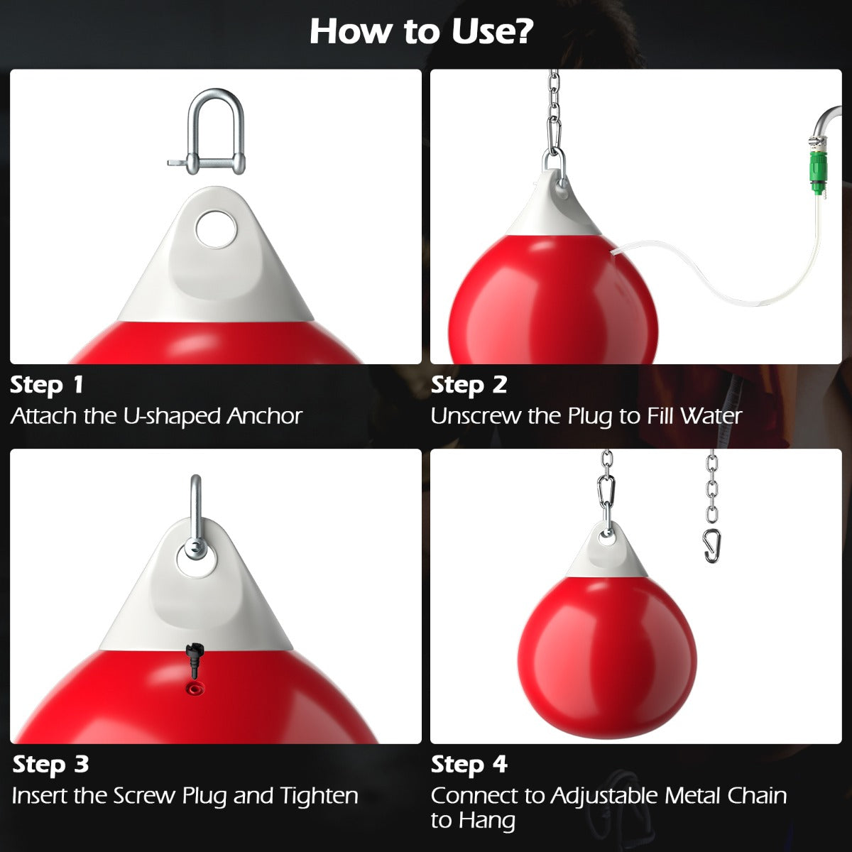 45cm Water Filled Boxing Punching Bag | Adjustable Chain White