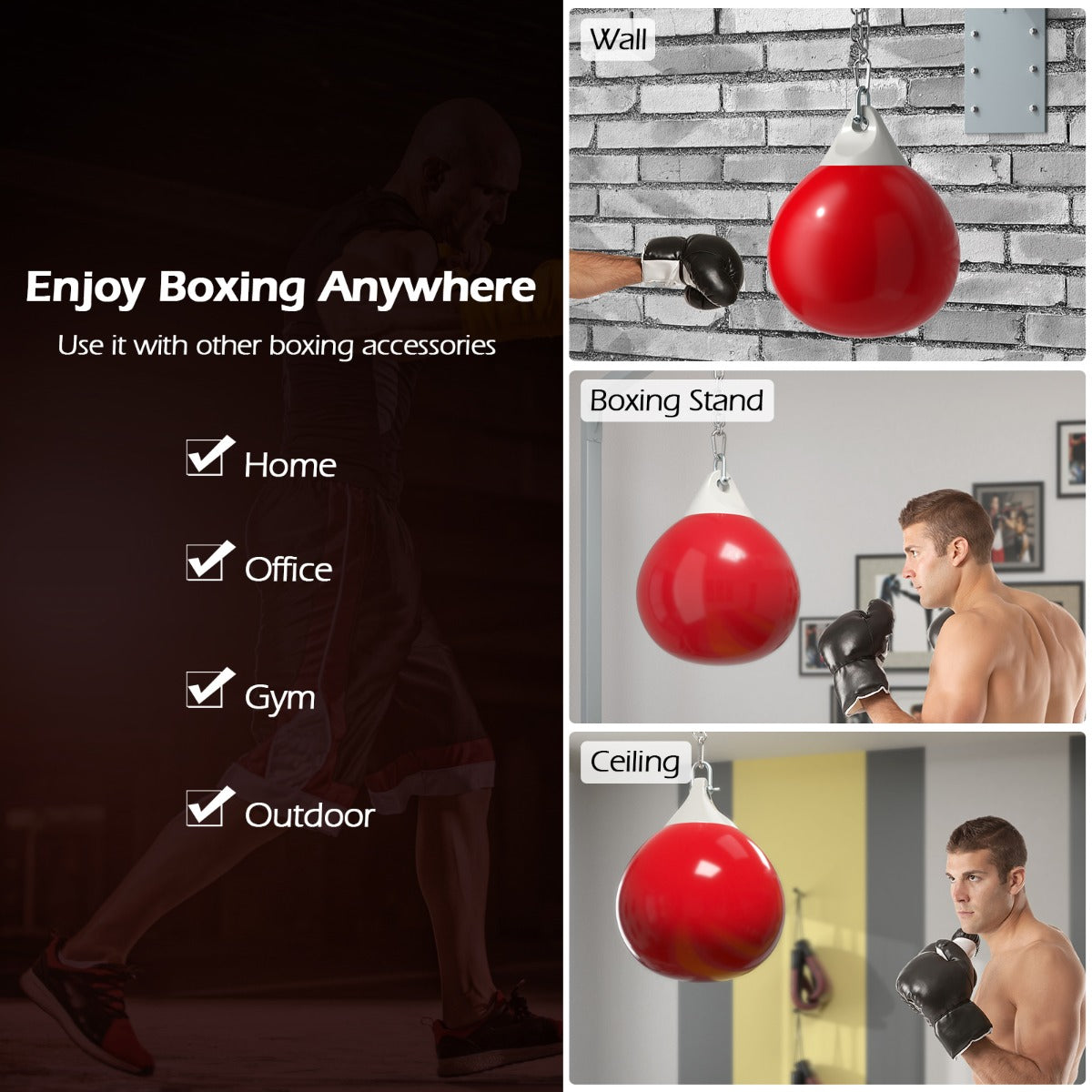 45cm Water Filled Boxing Punching Bag | Adjustable Chain White