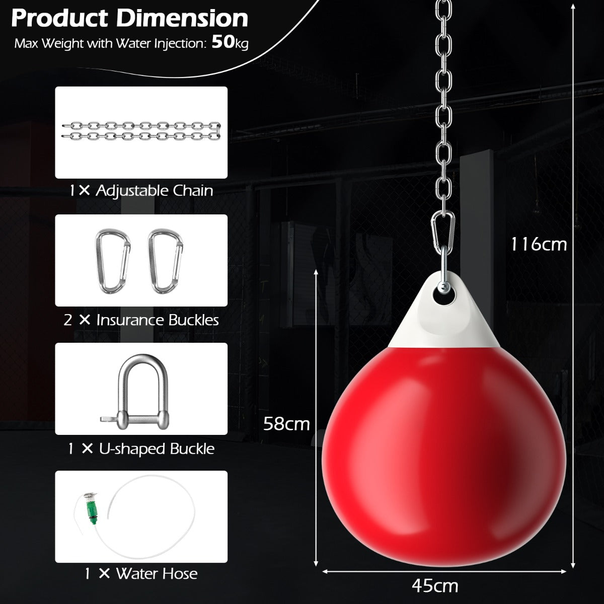 45cm Water Filled Boxing Punching Bag | Adjustable Chain White