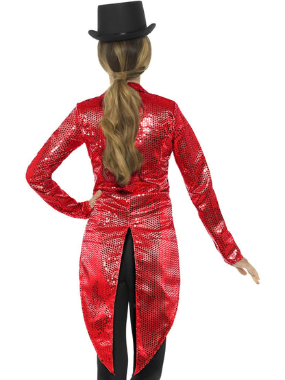 Women's Red Sequin Tailcoat Jacket | Sparkly Costume Outfit