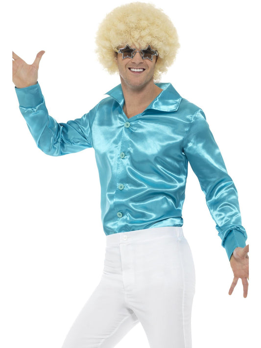 Blue Satin 60s Shirt | Oversized Collar | Men Women Fancy Dress