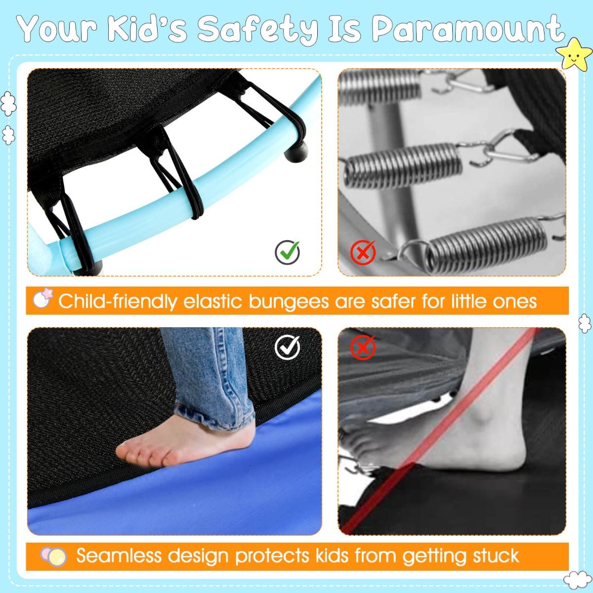 4ft Kids Indoor/Outdoor Trampoline with Safety Net Enclosure