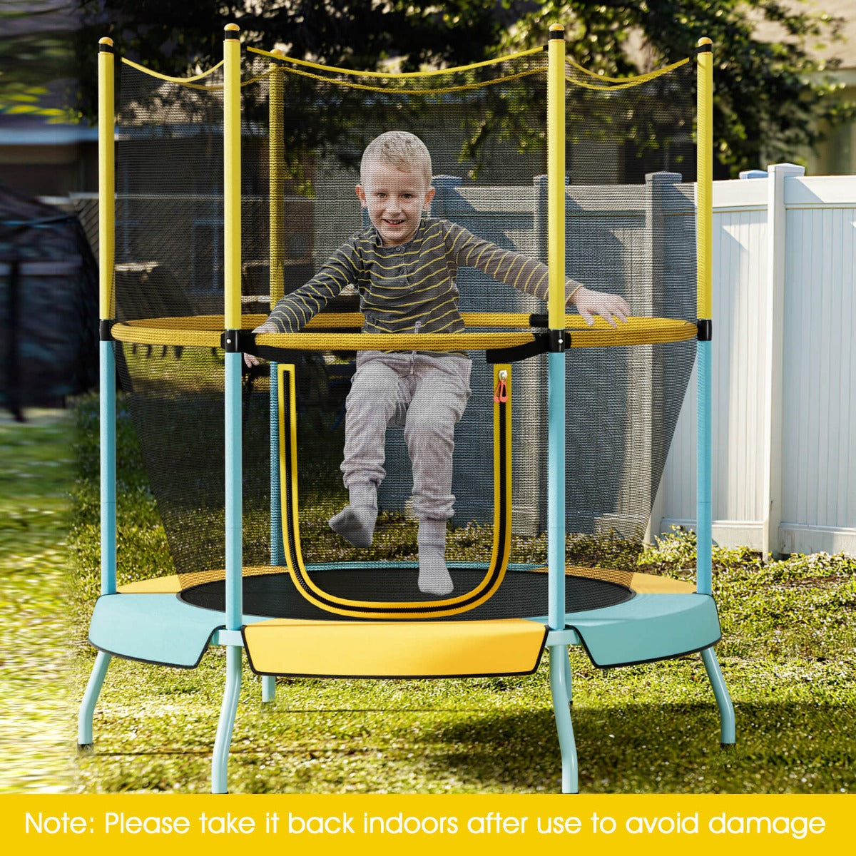 48 Kids Trampoline with Safety Net for Indoor/Outdoor play - Safe, fun bouncing for children.