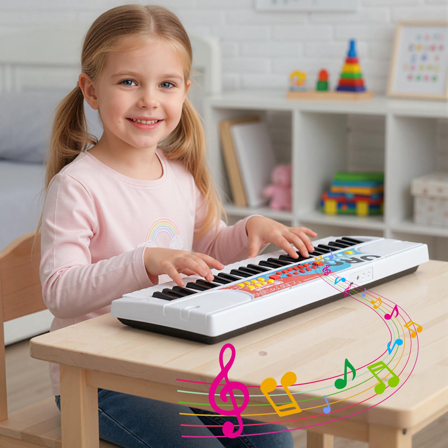 49 Keys Portable Electric Keyboard Piano with Microphone and 8 Tones-White