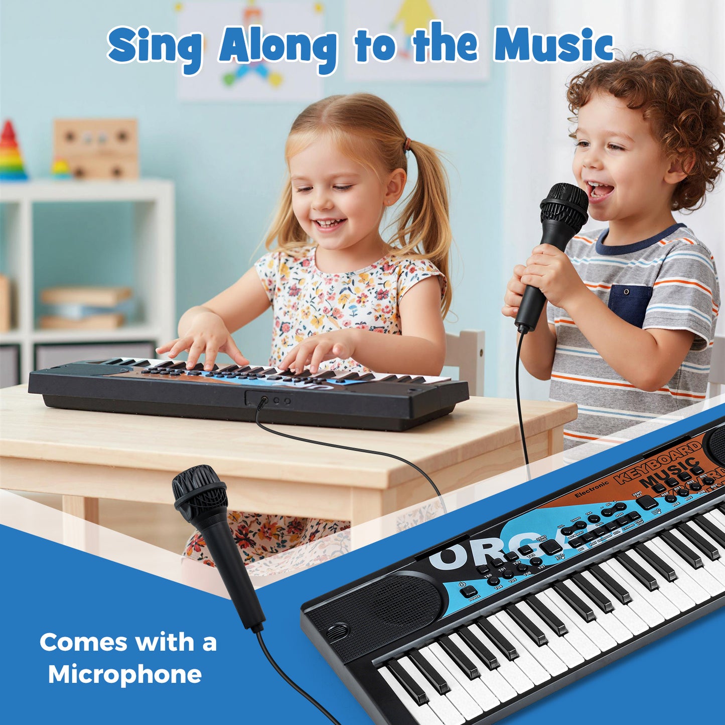 49 Key Electric Piano Keyboard | Microphone & 8 Tones | Black