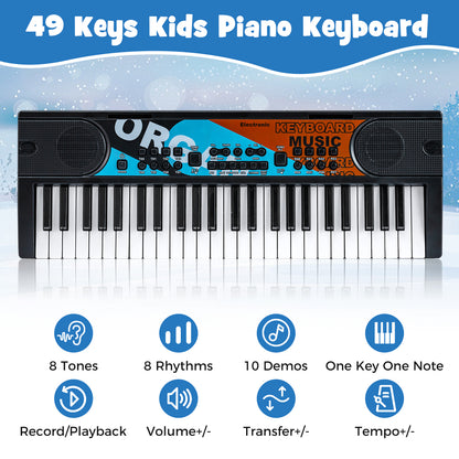 49 Key Electric Piano Keyboard | Microphone & 8 Tones | Black