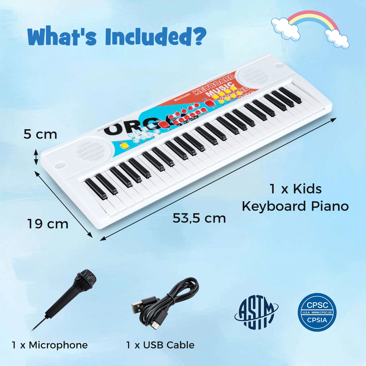 49 Keys Portable Electric Keyboard Piano With Microphone And 8 Tones White