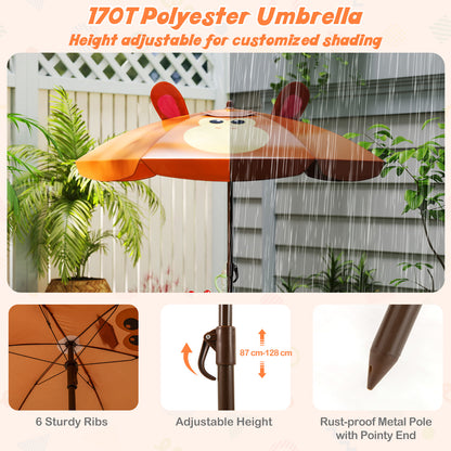 Kids Picnic Table Set | Brown Folding Chairs & Shade Umbrella