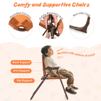 Kids Picnic Table Set | Brown Folding Chairs & Shade Umbrella