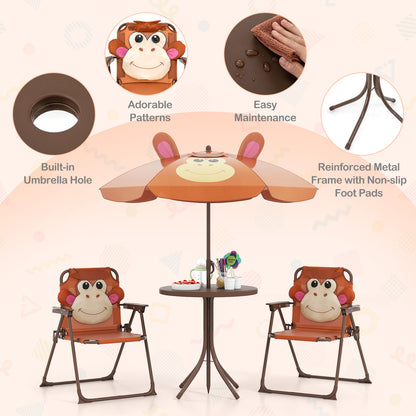 Kids Picnic Table Set | Brown Folding Chairs & Shade Umbrella