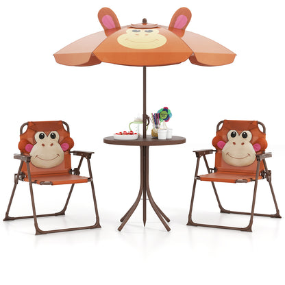 Kids Picnic Table Set | Brown Folding Chairs & Shade Umbrella