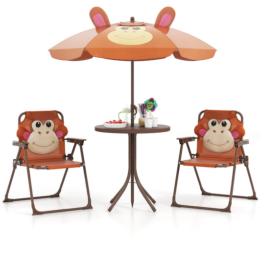 Kids Picnic Table Set | Brown Folding Chairs & Shade Umbrella