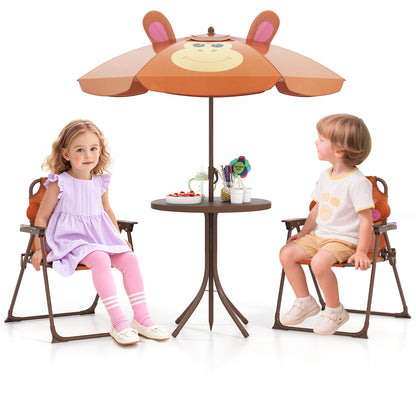 Kids Picnic Table Set | Brown Folding Chairs & Shade Umbrella