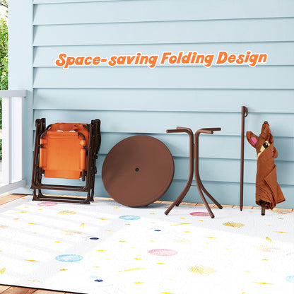 Kids Picnic Table Set | Brown Folding Chairs & Shade Umbrella