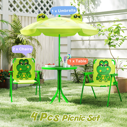 4 Piece Kids Picnic Set | Foldable Table & Chairs | Light Green