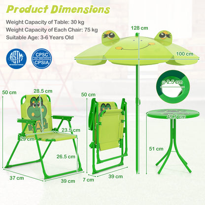4 Piece Kids Picnic Set | Foldable Table & Chairs | Light Green
