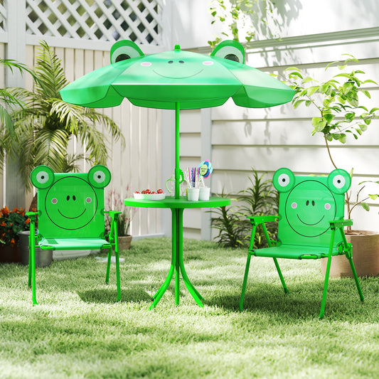 4 Piece Green Kids Picnic Set | Table Chairs Umbrella Foldable
