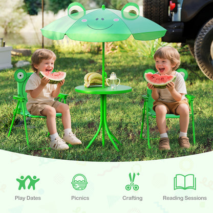 4 Piece Green Kids Picnic Set | Table Chairs Umbrella Foldable