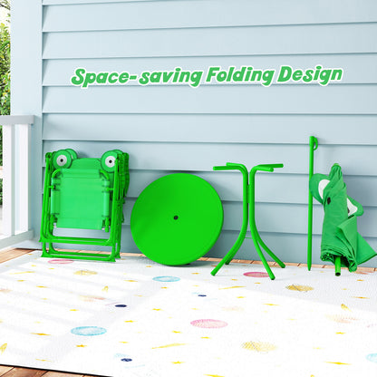 4 Piece Green Kids Picnic Set | Table Chairs Umbrella Foldable