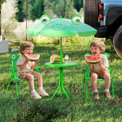 4 Piece Green Kids Picnic Set | Table Chairs Umbrella Foldable