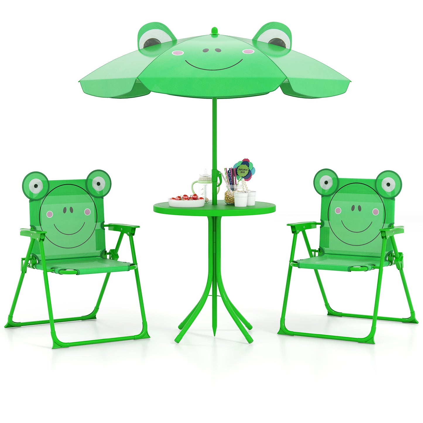 4 Piece Green Kids Picnic Set | Table Chairs Umbrella Foldable