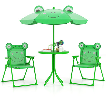 4 Piece Green Kids Picnic Set | Table Chairs Umbrella Foldable