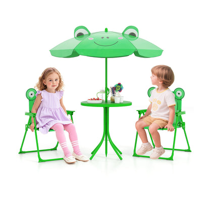 4 Piece Green Kids Picnic Set | Table Chairs Umbrella Foldable
