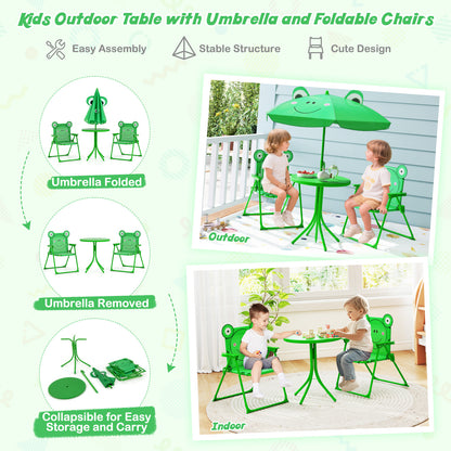 4 Piece Green Kids Picnic Set | Table Chairs Umbrella Foldable