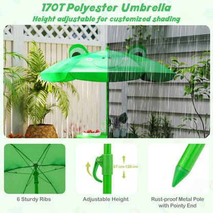 4 Piece Green Kids Picnic Set | Table Chairs Umbrella Foldable