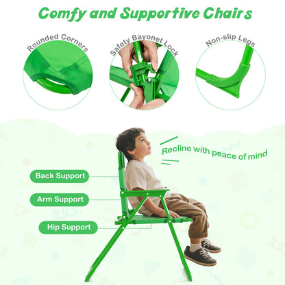 4 Piece Green Kids Picnic Set | Table Chairs Umbrella Foldable