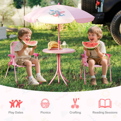 Mermaid Kids Pink Picnic Table Set | 4 Piece Folding Outdoor Furniture