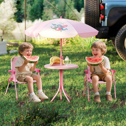 Mermaid Kids Pink Picnic Table Set | 4 Piece Folding Outdoor Furniture