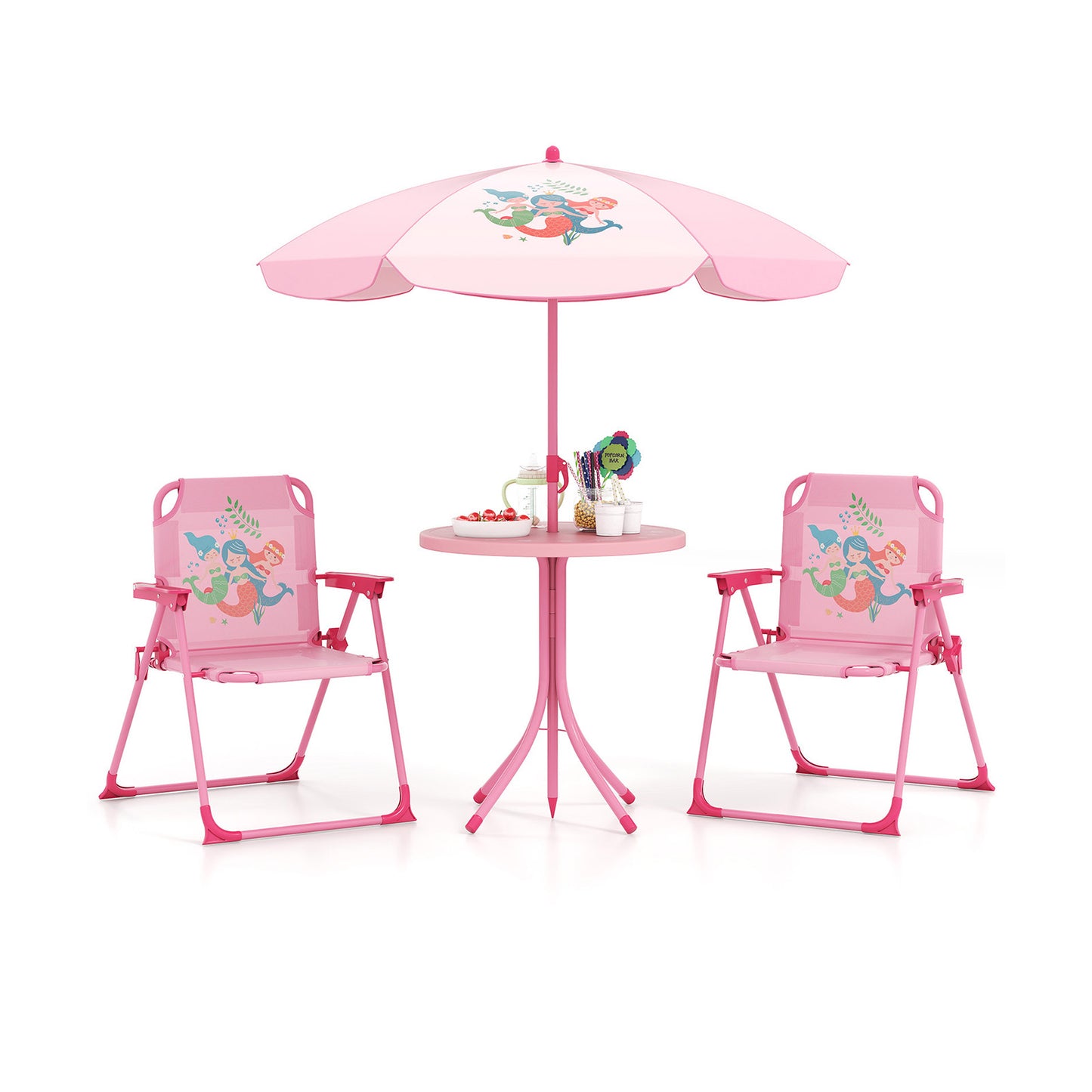 Mermaid Kids Pink Picnic Table Set | 4 Piece Folding Outdoor Furniture