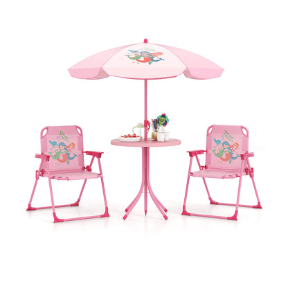 Mermaid Kids Pink Picnic Table Set | 4 Piece Folding Outdoor Furniture