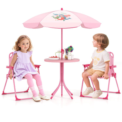 Mermaid Kids Pink Picnic Table Set | 4 Piece Folding Outdoor Furniture