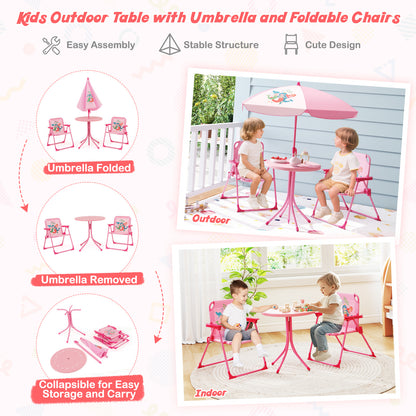 Mermaid Kids Pink Picnic Table Set | 4 Piece Folding Outdoor Furniture