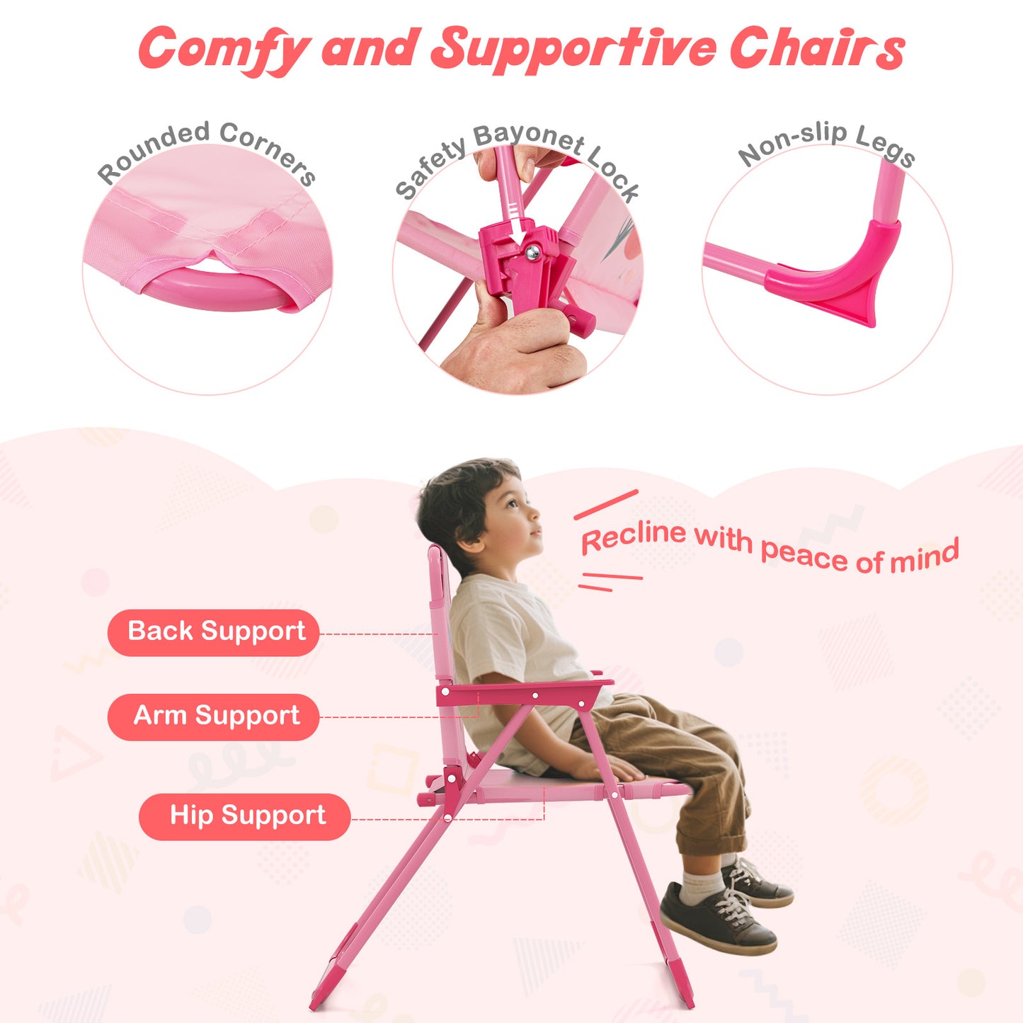 Mermaid Kids Pink Picnic Table Set | 4 Piece Folding Outdoor Furniture
