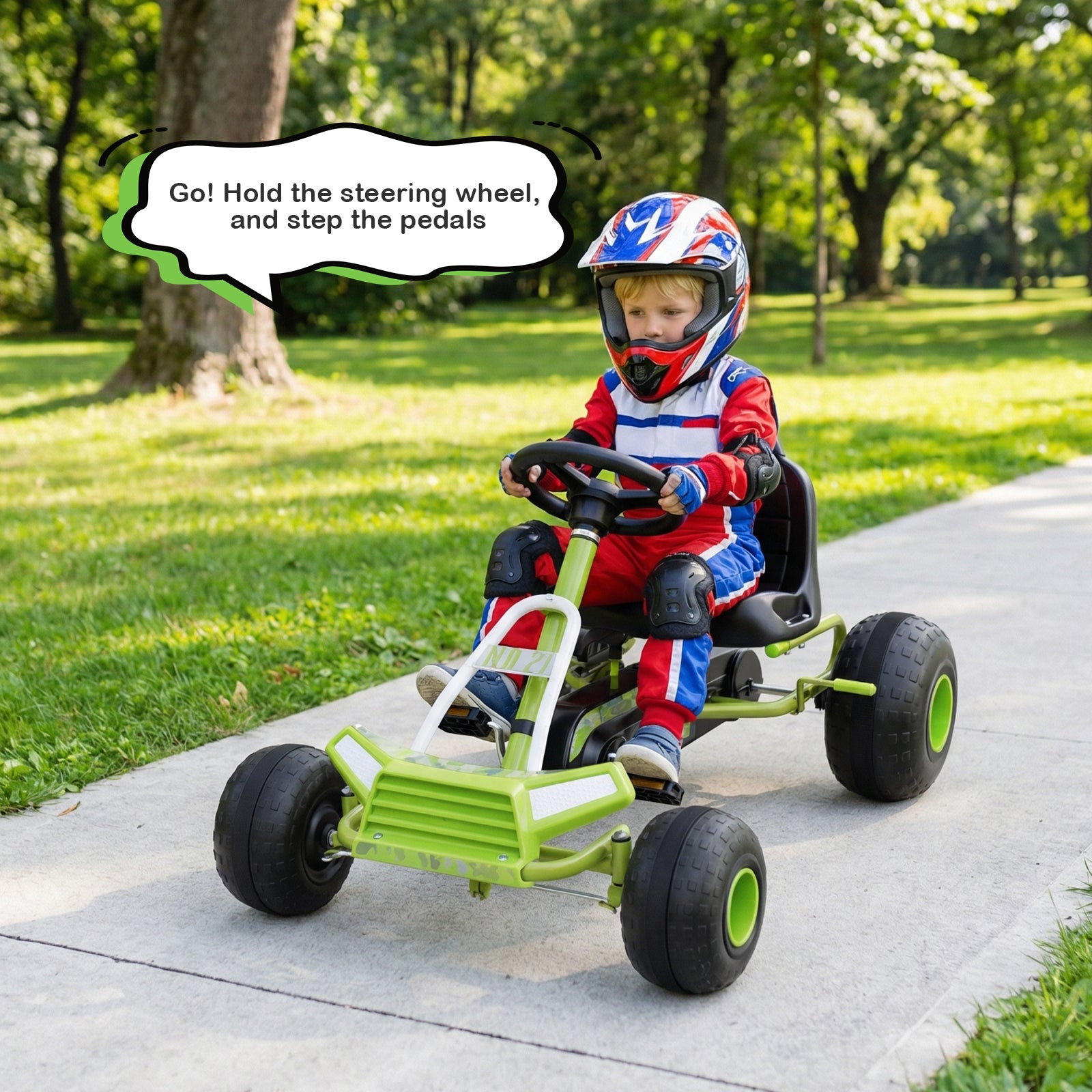 Costway 4 Wheel Ride on Toy with Adjustable Seat and Wear-Resistant Wheels for Boys and Girls-Green